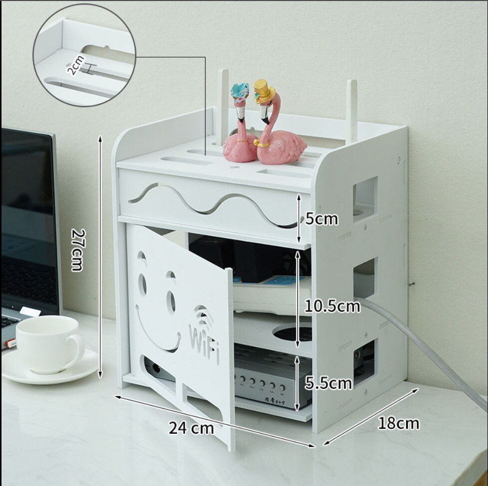Desk White Wifi Router Storage Boxes Cable Power Plug Wire Office Mounted Shelf Storage Rack DVD Player organizer: 6