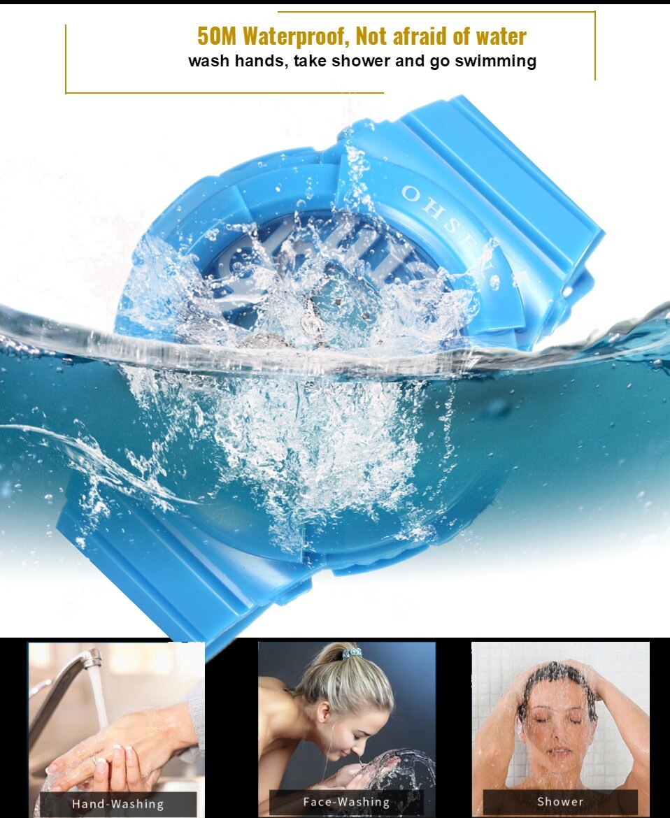 Ohsen digitaal quartz kinderhorloge voor meisjes, waterdicht, outdoor sporthorloge voor jongens, zwart siliconen dameshorloge