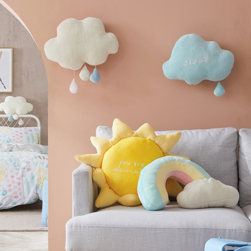 Leuke Creatieve Regenboog Zon Cloud Knuffel Gevuld Zon Bewolkt Natuurlijke Weer Zachte Pop Home Decoratie Kussen Kinderen Speelgoed