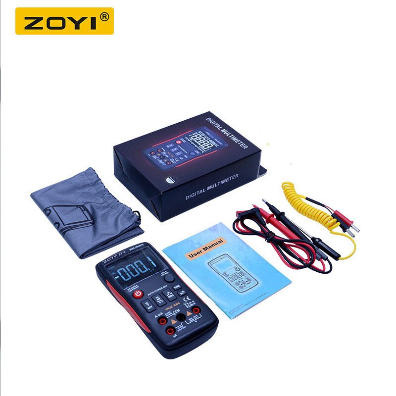 Zoyi zt-x digital multimeter med ncv hold-testverktyg testmaskin lcd-bakgrundsbelysningsdisplay temperatur ac dc-mätare: Svart