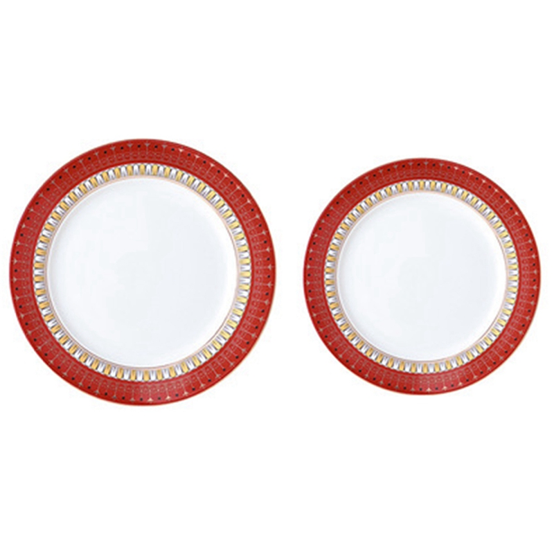 4 Piatti Da Fonduta In Porcellana - Rosso, Diametro 27cm, Lavabili In Lavastoviglie