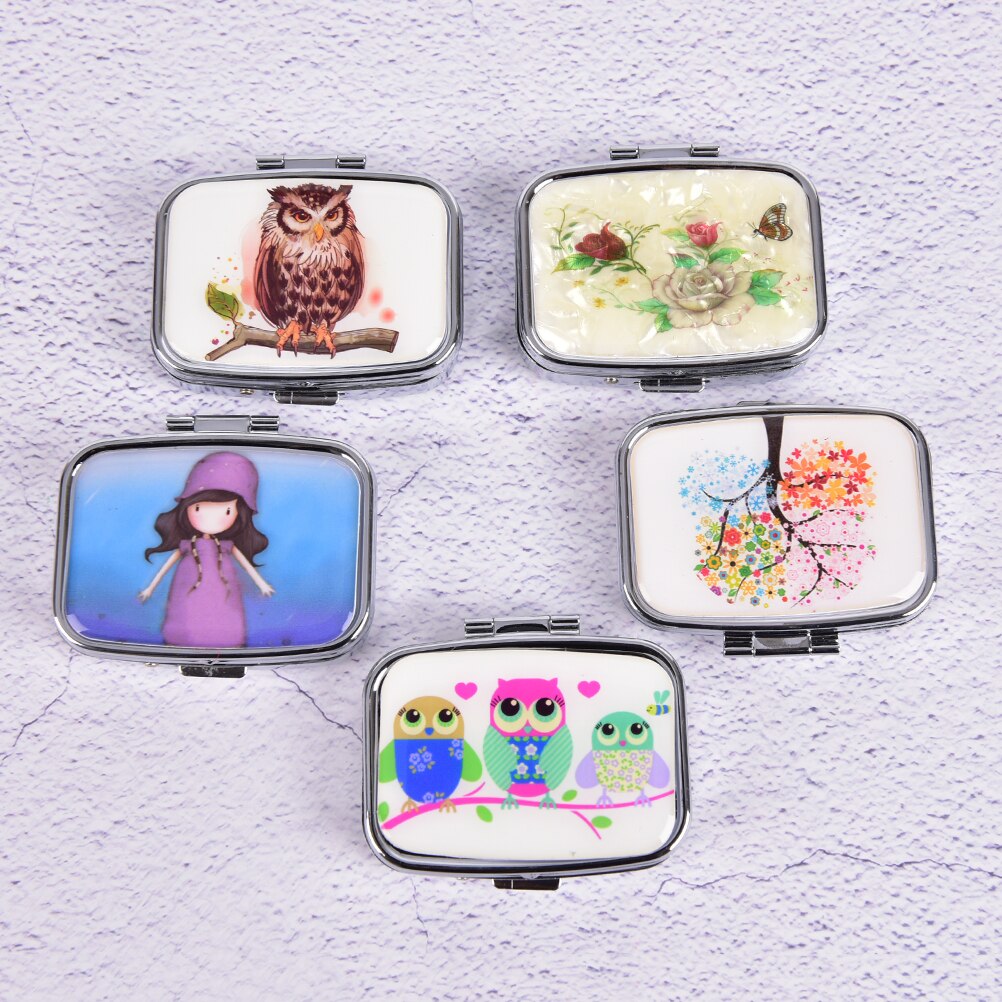 1PCS Portable Metal Round Flower Print Organizer Cute Compartment Pill Case Storage Tablet Container Medicine Box