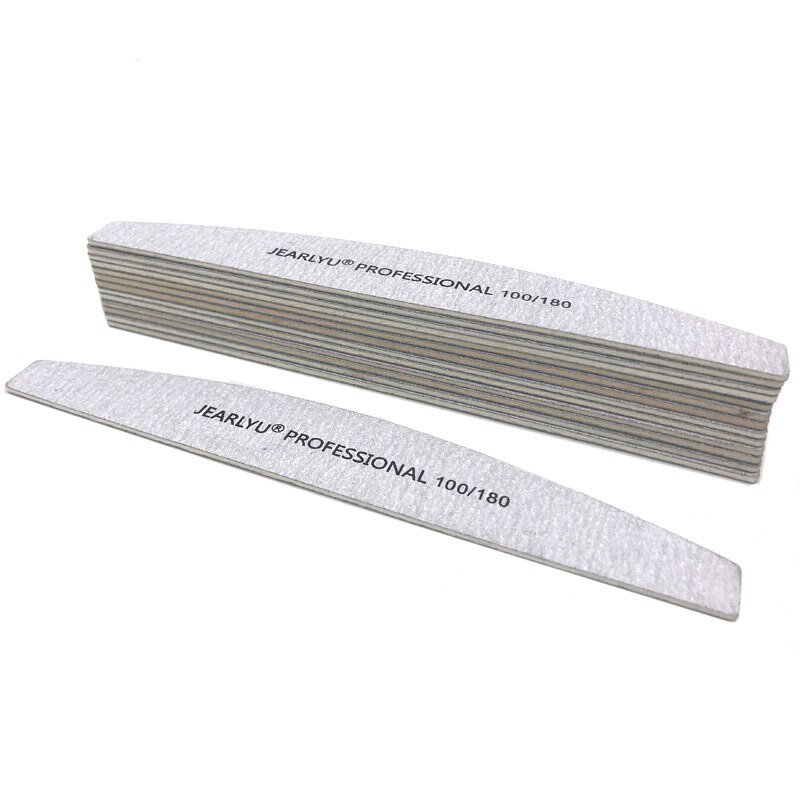 10pz Lavabile lima per Unghie Tampone di Lucidatura Blocco di Levigatura lime di Legno Carta Vetrata 100/180/240 Grana Unghie artistiche Strumento metà-Luna Bastone: 100-180