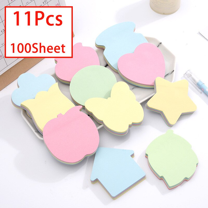 11Pcs Heart Butterfly Shape Post-it Notes Pocket Notepad Diary Schedule Memo Marker Sticky Office Work Reminder Labels