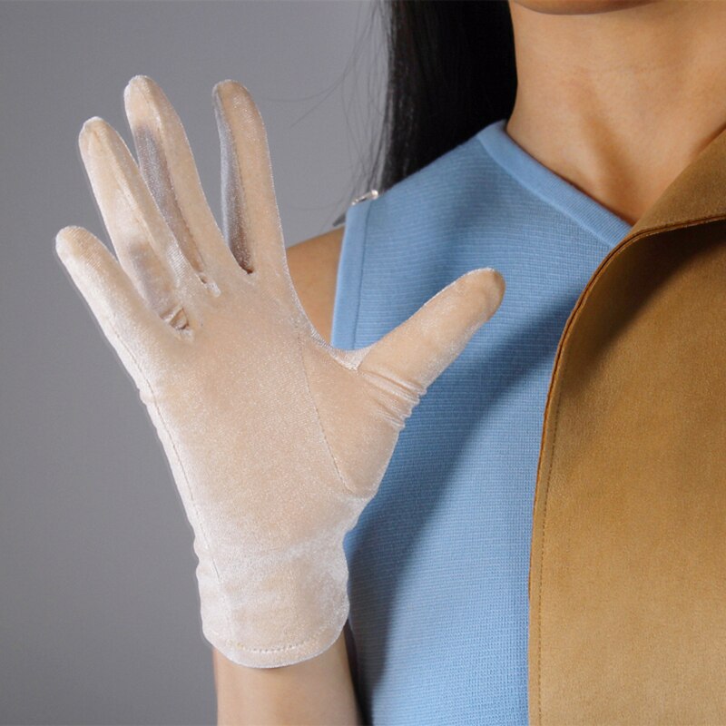 Guantes cortos de terciopelo para mujer, de 22cm, Color dorado Nude, alta elasticidad, terciopelo, terciopelo, para noche, pantalla táctil WSR42