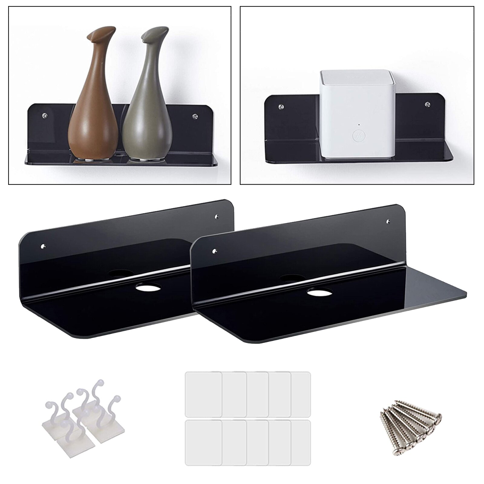 2 Stuks Acryl Drijvende Muur Rack Kleine Display Plank Voor Draadloze Speaker Pop Beveiligingscamera 'S: Black