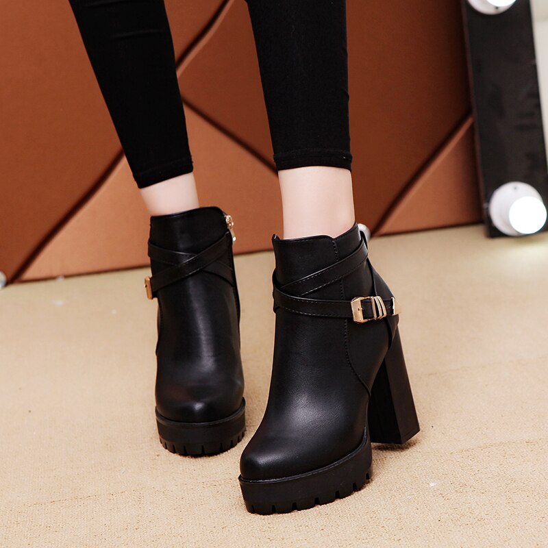 Botines De tacón cuadrado para Mujer, Botas De tacón alto con botones a la , para otoño e invierno, , F90321