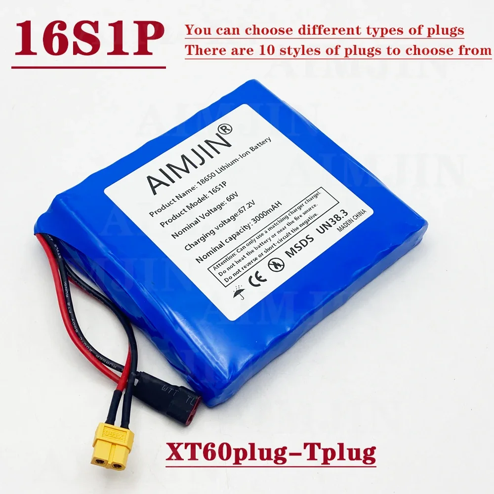 2024 Bestselling 16s1p 60v Xt60 132wh Lithium Ion Rechargeable Battery 3000mah Used for Electric Unicycle Electric Scooter: Lila