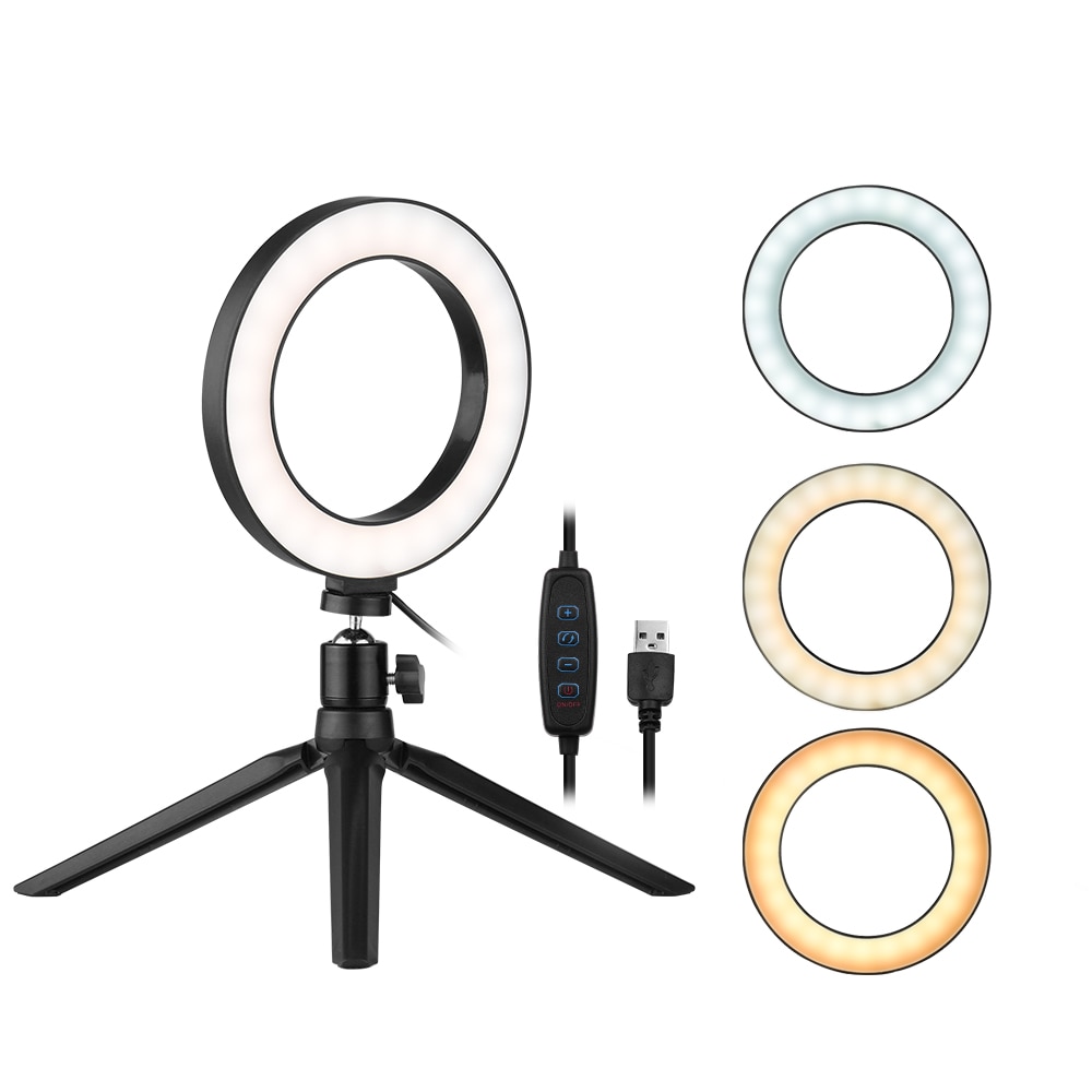 6 Inch Desktop LED Ring Light 3200K-5500K Dimmable Mini Camera Light Lamp 3 Light Modes 10 Brightness Levels with Mini Tripod