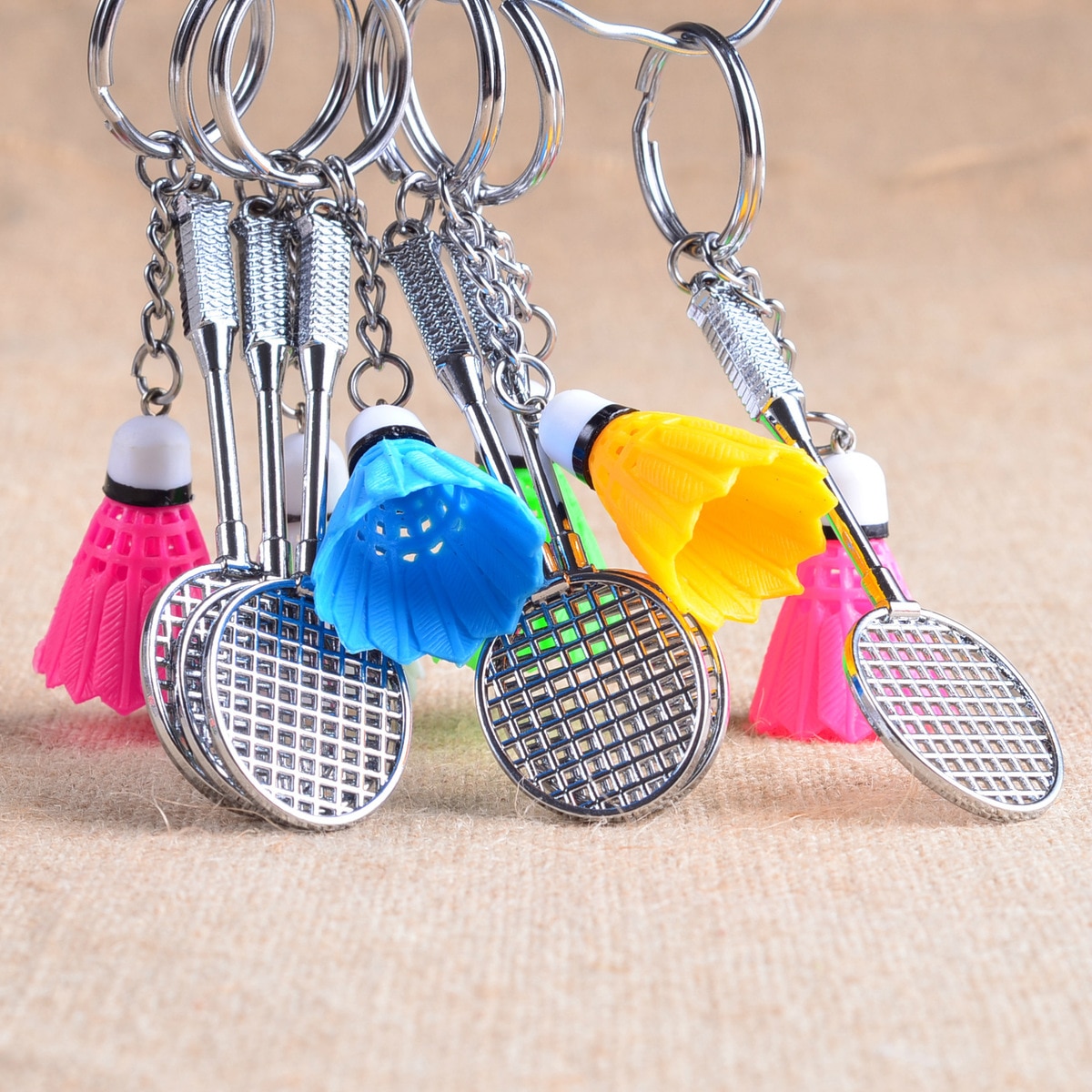 Mini Metal Badminton Racket Key Ring Souvenir Cute Badminton Racquet Ball Key-chain Sports Chain 5 Colors L753OLE