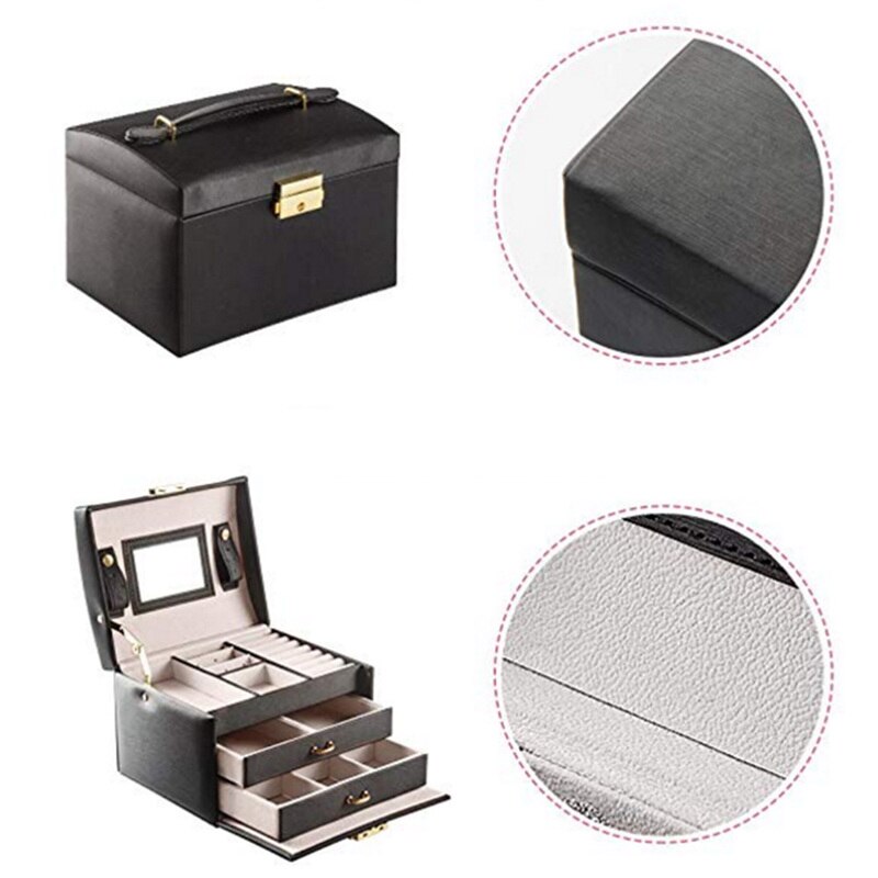 Pu Leather Jewelry Box Trendy Luxury Three-Layer Double Drawer Jewelry Box Stud Earrings Rings Jewelry Box