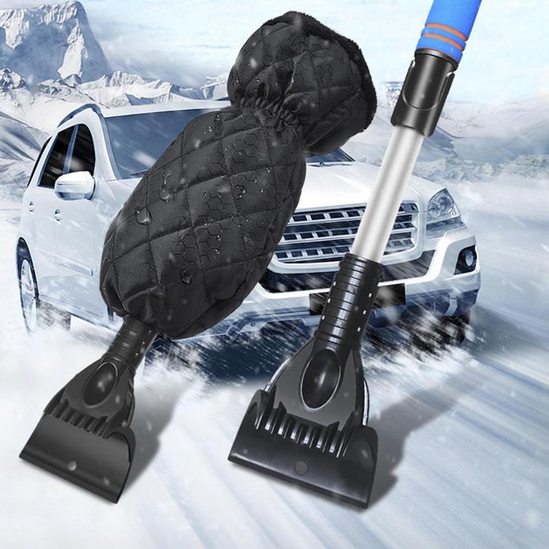 Guantes para auto, pala para deshielo, limpiaparabrisas de descongelación multifunción de emergencia, guantes de peluche cálidos de invierno retráctiles, pala escarcha, glo frío