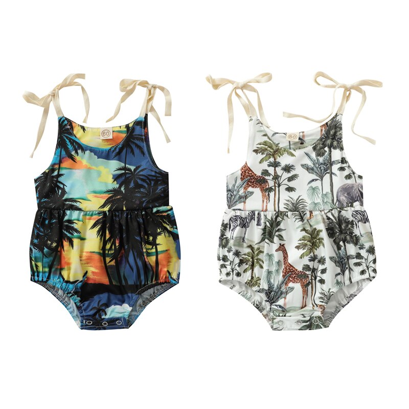 Citgeett Zomer Baby Baby Jongens Meisjes Jumpsuits Kokospalm/Animal Print Mouwloze Riem Bodysuit Casual Kleding