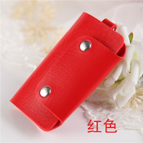 Lille pu læder nøgle pung pung til kvinder mænd mærke nøgle spænde pung cover organizer case: Rød