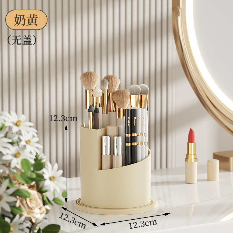360 ° Rotierender Make-up-Pinselhalter mit Deckel, luxuriöser Kosmetik-Organizer, Lippenstift, Augenbrauenstifthalter, Lidschatten-Aufbewahrungsbox