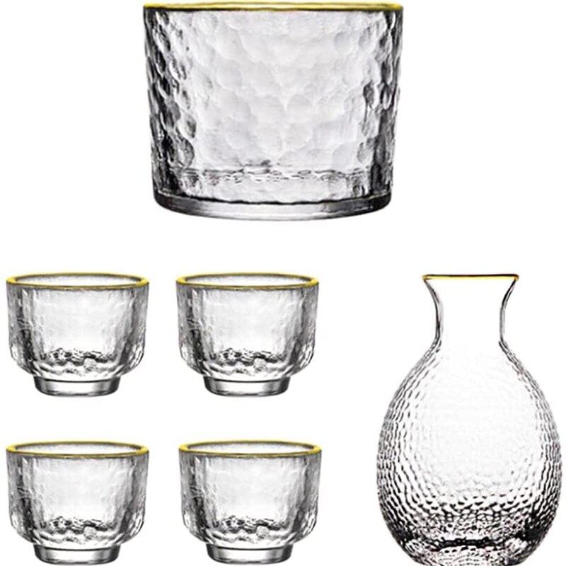 Jeu de verres à Shot en verre, ensemble de verres à saké japonais avec 1 Pot à saké, 4 tasses à saké et 1 bol à vin , ensemble de 6 pièces pour barmen: Default Title