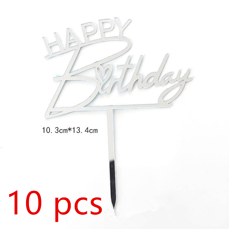 10 Uds. De oro , adorno para tarta de feliz cumpleaños, acrílico dorado y negro, adorno para tarta de de cumpleaños para niños, decoración de postre, para Baby Shower: Verde menta