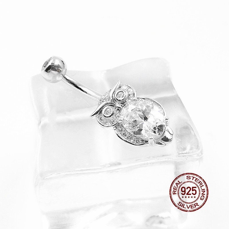 HelloLook Nette Eule Bauchnabel Ringe 925 Sterling Silber Bauch Ring für Frauen Nabel durchbohren Körper Schmuck