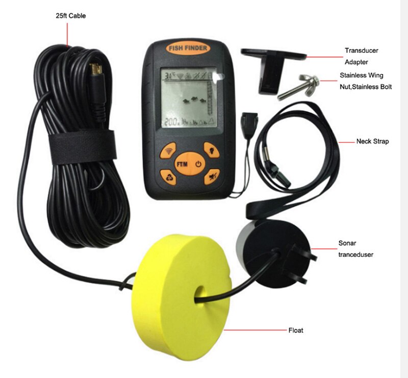 Portable Sonar Fish Finder Boat Depth Fishing Fish Finders Waterproof Handheld Wired Kayak Transducer Depth Fishing Finder