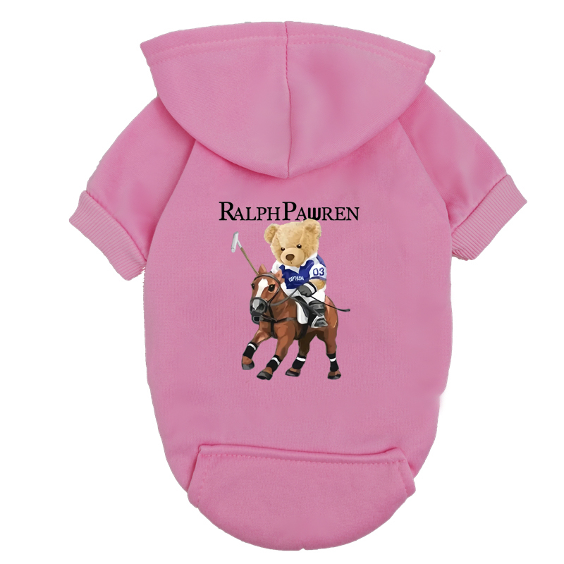 Navy Blue Dog Hoodie with Bear Rider Print - Small Medium Dog Polo Sweatshirt - Inspired Pet Clothes: L / Silver