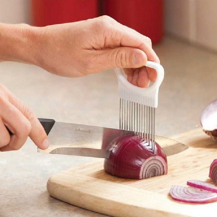 Køkken gadgets løg gaffel frugt indsat rustfrit stål løg skåret løg nål køkkenredskaber