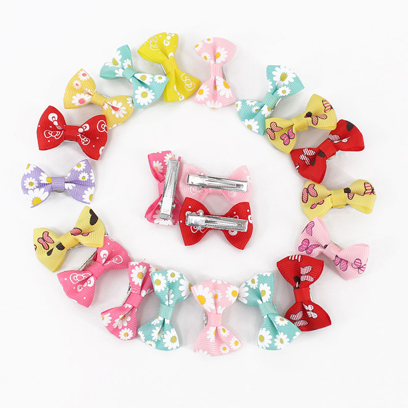 20 pcs Baby Boog Haar Clips voor Meisjes Kinderen Haarspelden Haaraccessoires Kleur Bloem Haarspeldjes Leuke Pet Kids Lint Clip pins 4 cm