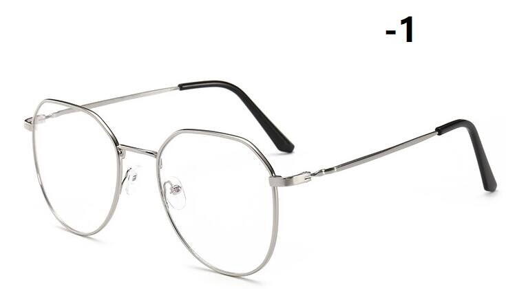 -1-1,5-2-2,5-3-3,5-4-4,5 myopie Brille Frauen Männer retro Metall Rahmen Platz Studenten Myopie Gläser Rahmen Für Neue: Silber- -1