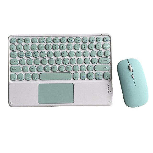 10 Inch Wireless Bluetooth Keyboard with Touchpad for Mobile Phone Tablet Retro Round Cap Color Keyboard &amp; Mouse Set Android Ios: Blue