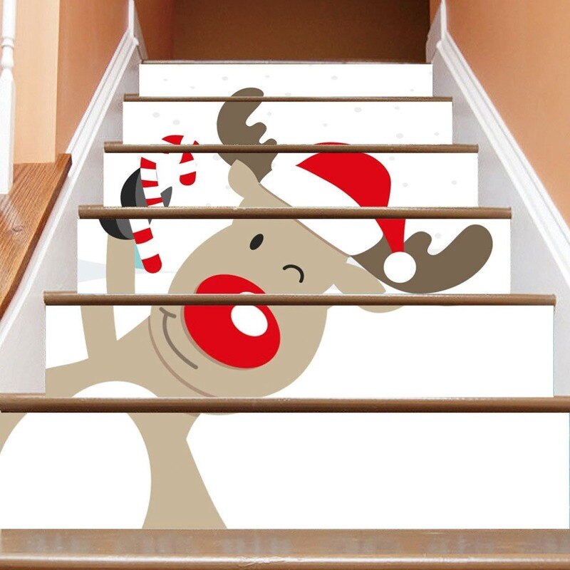 6 Stuks/SetSLT030 Cartoon Kerst Herten Kerst 3D Trap Waterdichte Mode Creatieve Stap Decoratie Muur Plakken Thuis