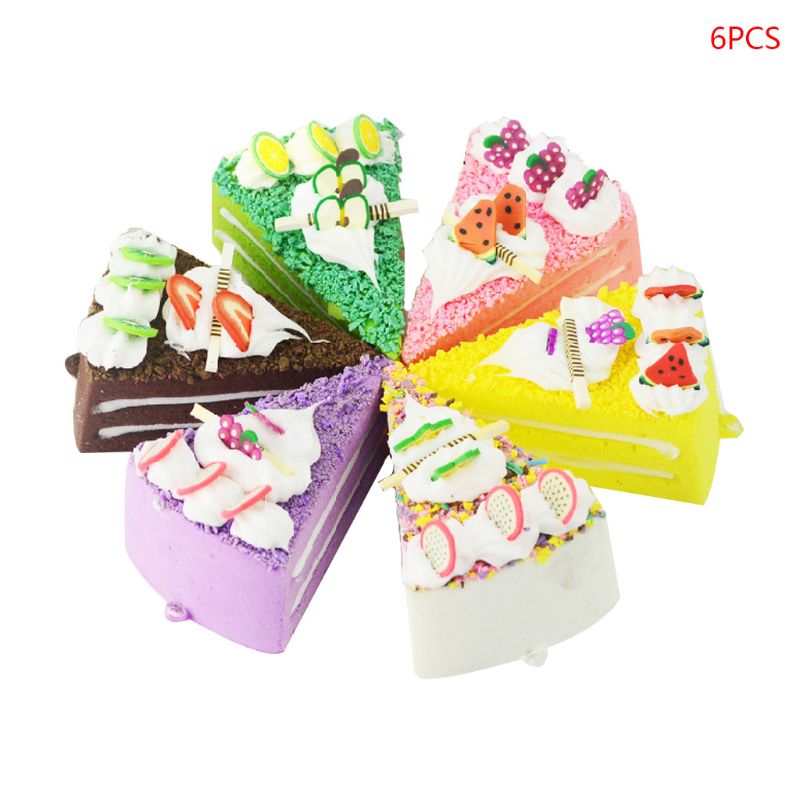 6pcs Realistic Artificial Triangle Cake Bakery Window Food Display Photo Prop H4GD