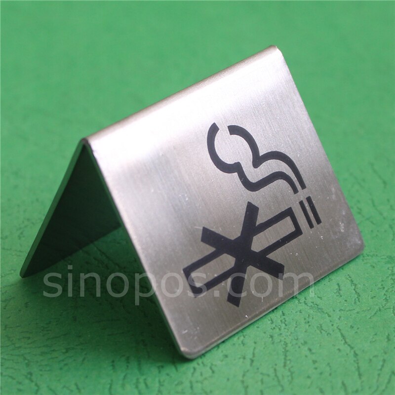 Steel No Smoking Sign, heavy metal table tent non smoke symbol double sided bar restaurant office notice display triangle stand