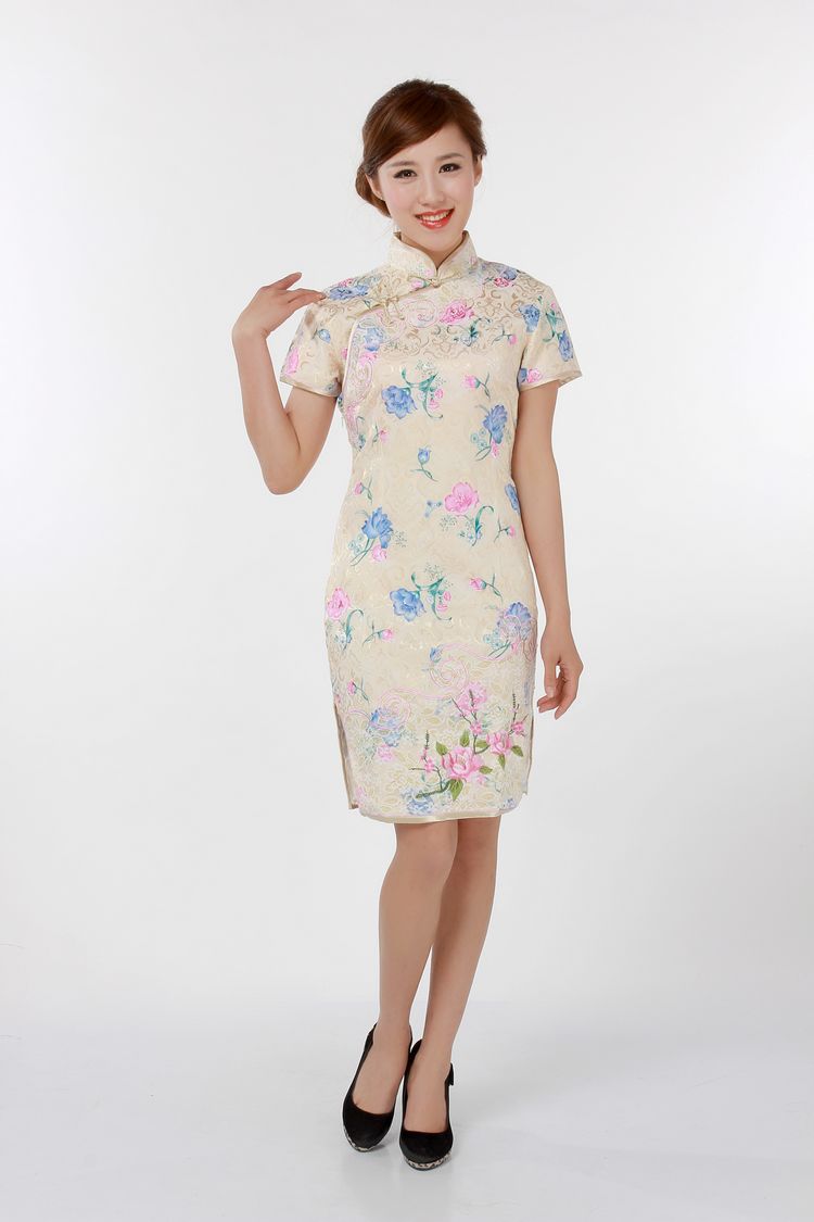 Shanghai Geschichte neue stil stehkragen kurze cheongsam abendkleid China traditionellen kleid Qipao 4 farbe: Gelb / XL