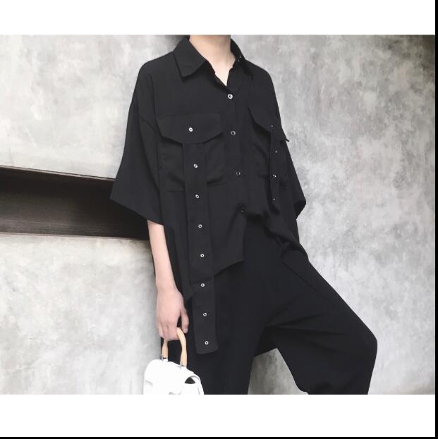 Dark series loose chic and irregular simple summer short sleeve shirt. S-XL! Large size casual shirt.