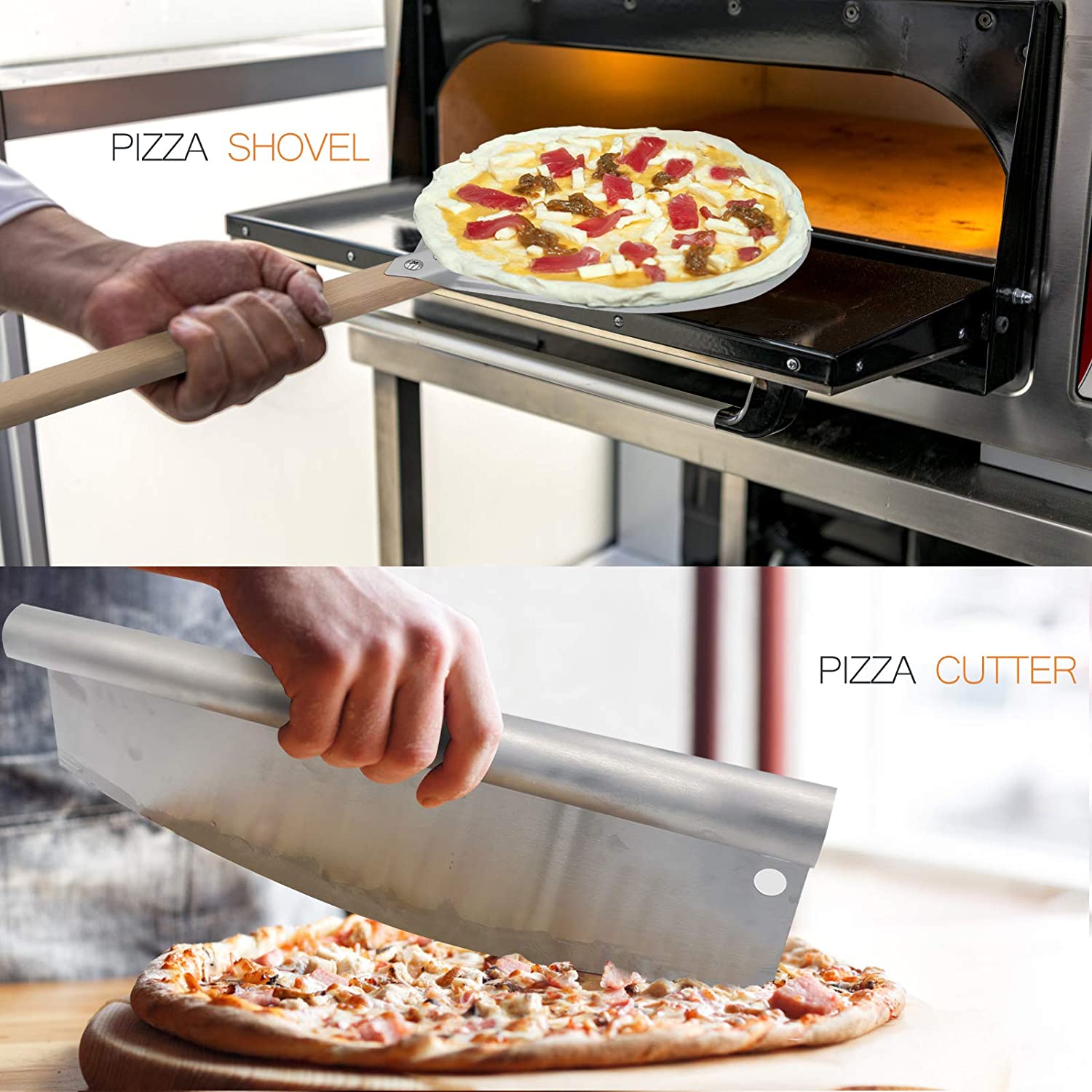 Pizza Turning Peel &amp; Pizza Cutter Perforated Pizza Peel with Detachable Handle and Pizza Cutter Pizza Paddle for Pizza Oven