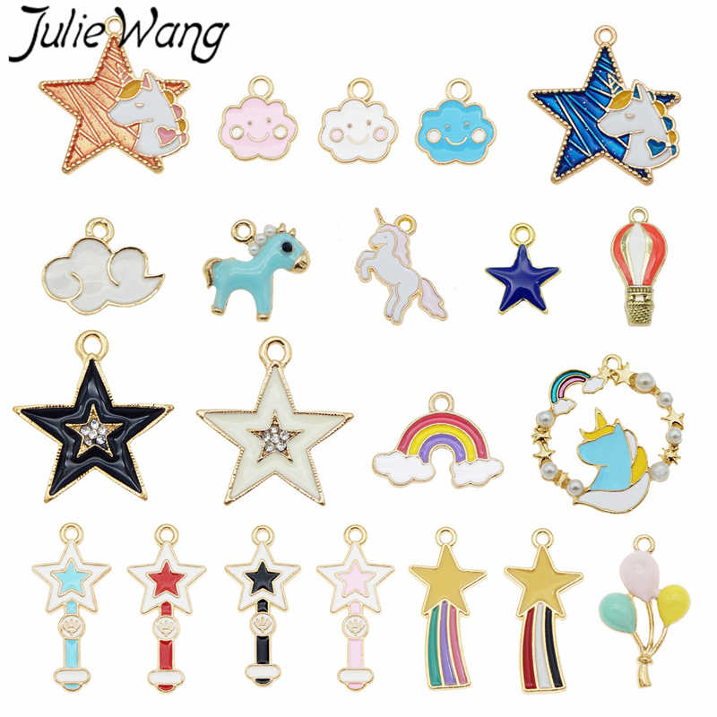 Julie Wang 10PCS Enamel Star Charms Alloy Random Mixed Cloud Unicorn Balloon Necklace Pendant Bracelet Accessory Jewelry Making