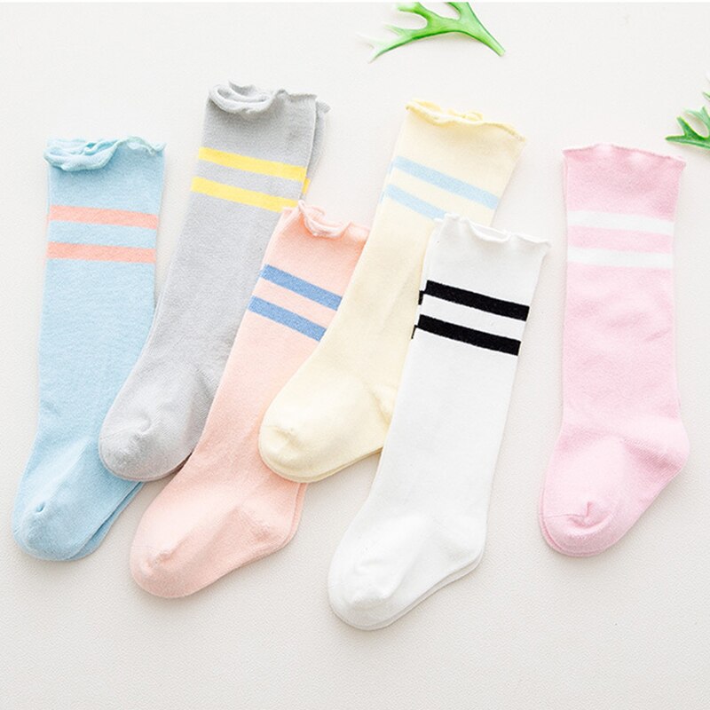 New Stripe Baby Socks Spring Summer Newborn Baby Girl Boy Socks Soft Cotton Kids Infant Toddler Knee High Long Socks Sokken