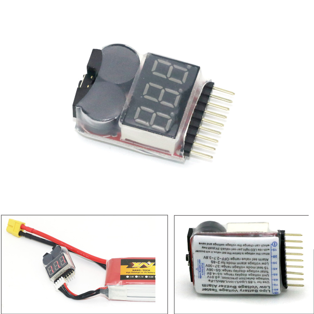 Testeur de tension de batterie Lipo, alarme sonore de basse tension pour 2-8S Lipo Life LiMn moniteur de contrôle de batterie Li-ion