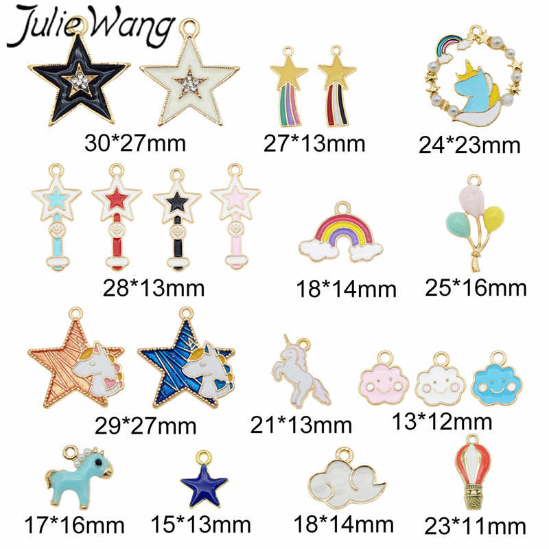 Julie Wang 10PCS Enamel Star Charms Alloy Random Mixed Cloud Unicorn Balloon Necklace Pendant Bracelet Accessory Jewelry Making