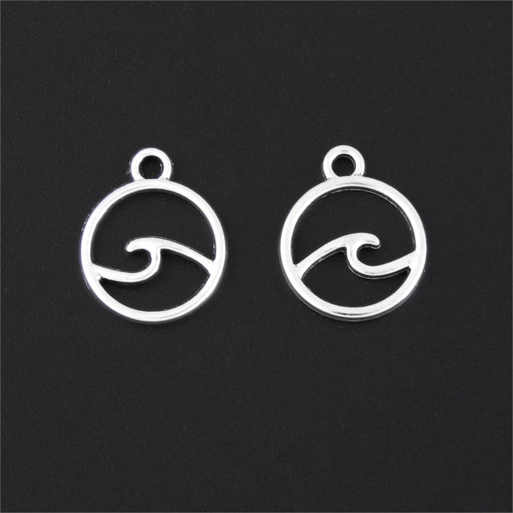 20Pcs Silver Color Round Sea Wave Charms Making Surfing Beach Pendant Diy Necklaces Earrings Components Jewelry A3259/A2906