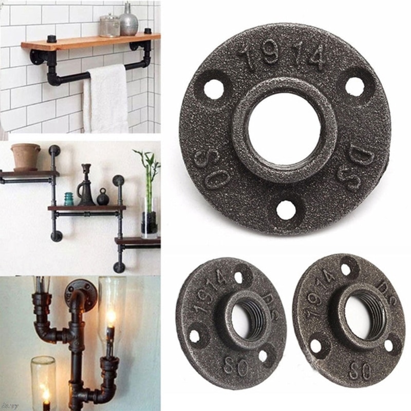 1pc 3/4" 1/2" Iron Pipe Fittings Wall Mount Floor Antique DN15 DN20 Flange Hardware Tool Cast Iron Flanges