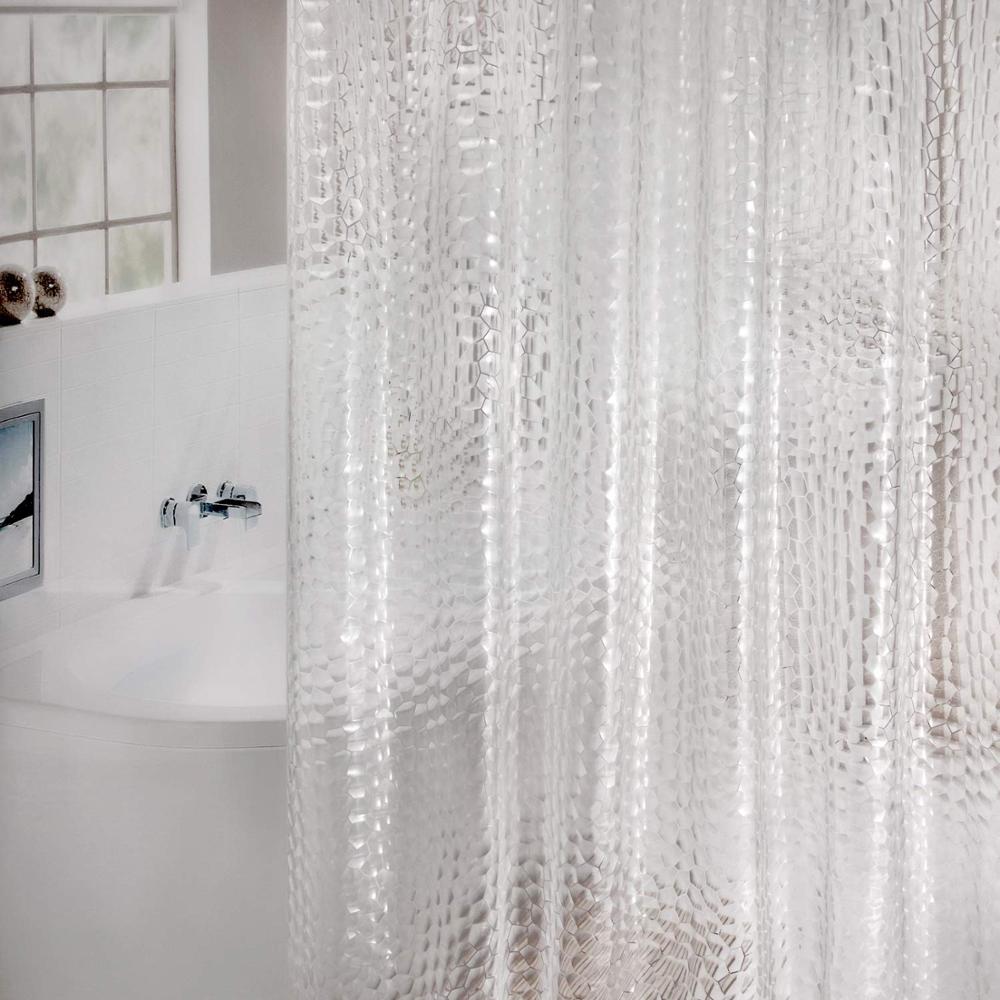 UFRIDAY Waterdicht Douchegordijn PEVA Semi Transparant Douchegordijn voor Badkamer Clear Water Cube Bad Gordijn met Magneten