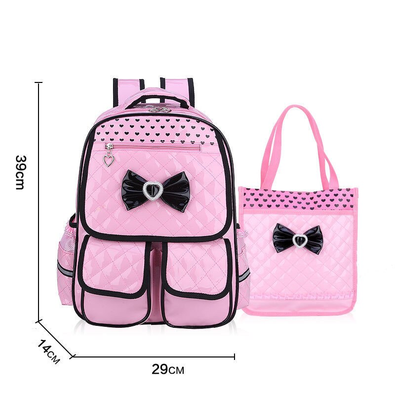 2 stuks/sets schooltassen voor kinderen, rugzakken voor meisjes, waterdichte pu-rugzakken, schooltassen voor kinderen, prinsessenrugzakken, mochila infantil: Klein 2 stuks roze
