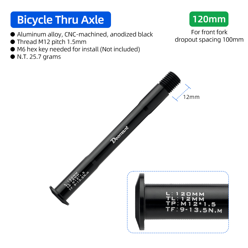 Lightweight Thru Axles M12*P1.5 L120-181mm for Bike Front Rear Fork Dropout Spacing 100/142/148mm CNC-machined Hub Through Shaft: WHITE