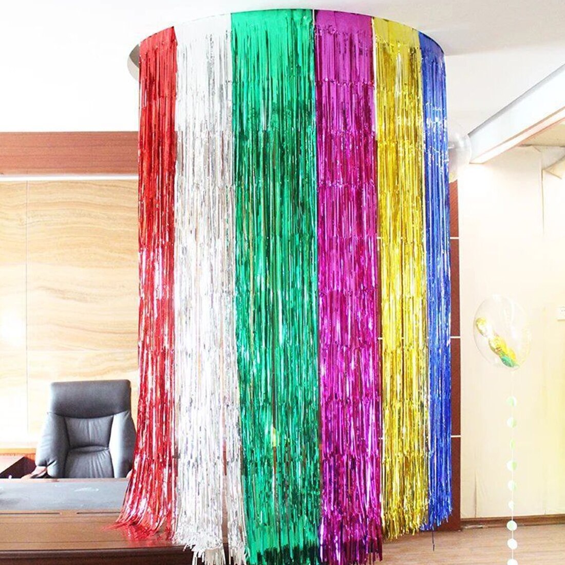 Rideau de pluie à franges de 2M | À paillettes argentées et dorées, rideau de pluie pour décoration d'anniversaire pour anniversaire de filles et adultes