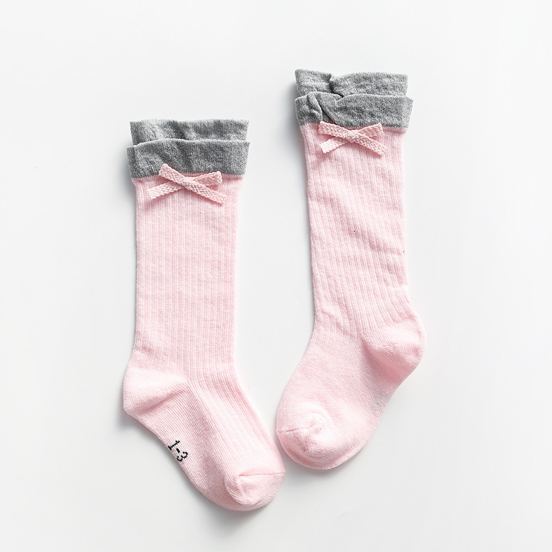 Xia Nvtong Student Socks In Canister Baby Lace Bow Cotton Children Socks 0-5 Year: pink colour / S0 1 age