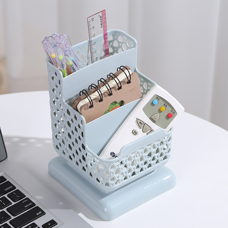Large Capacity Cute Pen Holder Desk Accessories Pencil Solid Storage Box Desktop Organizer Stand Case School Office Stationery: Blue