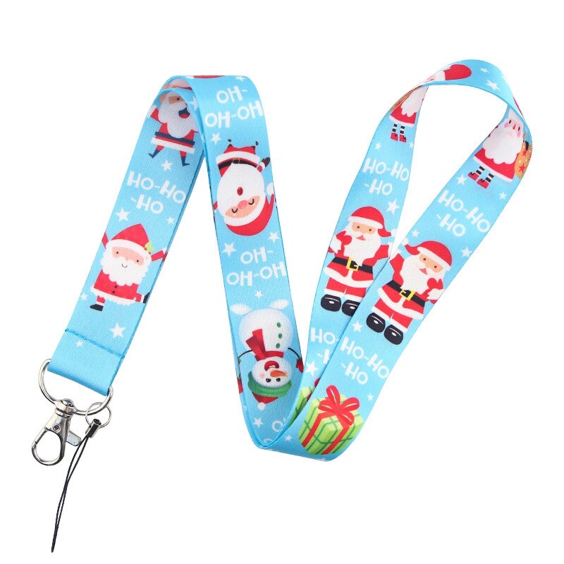 Llavero con cordón de Papá Noel para Navidad, insignia para tarjeta de identificación, funda para teléfono móvil, Antipérdida, correas para colgar en el cuello, cordones de memoria Flash USB: Light blue