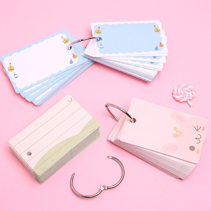 Blank Index Card Flash Cards Note Paper Set with Binder Ring Refillable for Kids