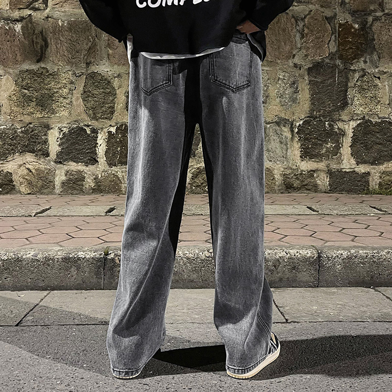 2023 männer Jeans Koreanische Ausführung Schüler lässig Hosen hoch Straße Gerade verlieren Breite Bein Jeans Schwarz Grau Blau ausgebeult Jeans