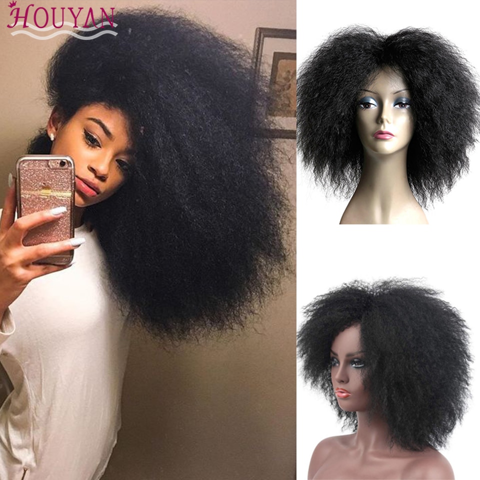 Afro Kinky Krullend Pruik Pluizig Haar Voor Zwarte Vrouwen Synthetische Hittebestendige Kinky Krullend Pruik Houyan
